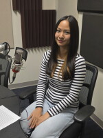 Patricia Cheng at the mic in NPR Illinois Studio F