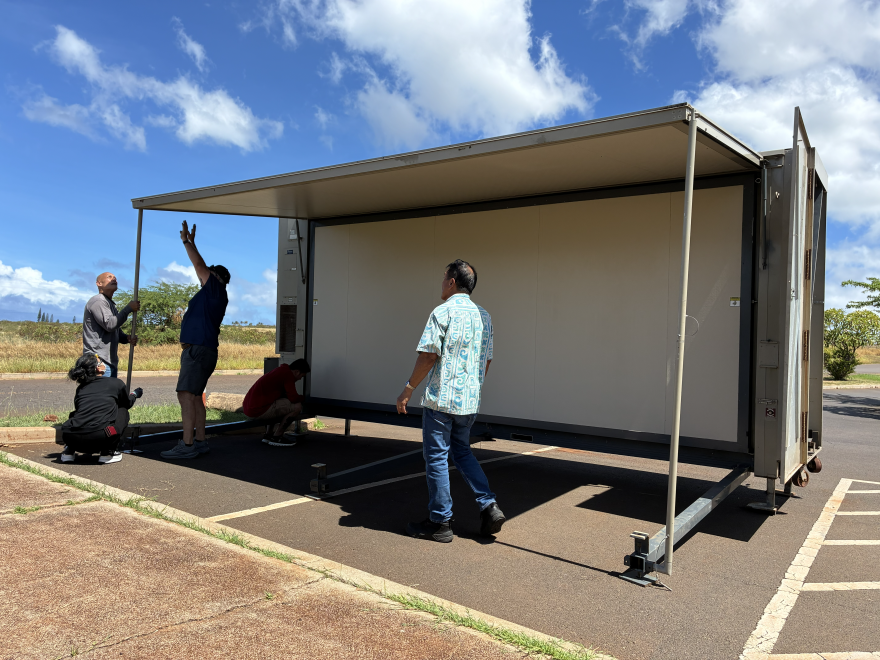 A self-contained 20-by-20-foot unit was installed in Lahaina last week, marking one step closer to a temporary library site.