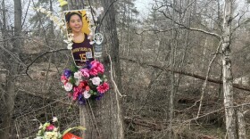 A memorial to Kelly Hunt on Lois Drive in Spenard, just above the ravine where her remains were found.