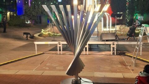 The community menorah on the Pearl Street Mall in Boulder, Colorado.
