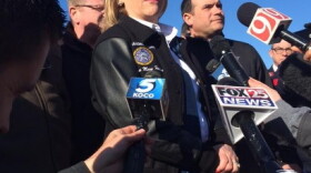 Gov. Mary Fallin speaks to members of the media March 26 after touring the damage at Southgate-Rippetoe Elementary School in Moore.