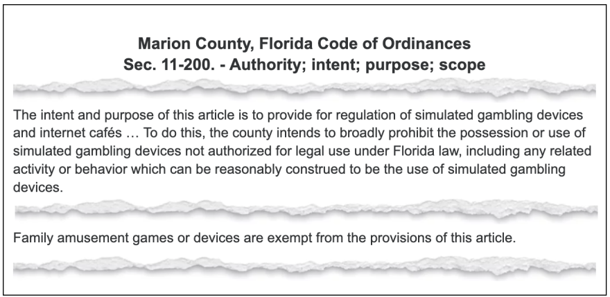 Tearsheet effect shows Marion County Code of Ordinances