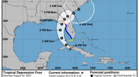 This shows the cone of uncertainty moving toward Florida