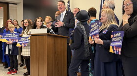 Governor Glenn Youngkin speaks at a press conference featuring advocates of opportunity scholarships.
