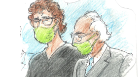 Patrick Crusius and his defense attorney, Joe Spencer, listened as U.S. District Judge David Guaderrama asked questions in April about his guilty pleas to charges from the Aug. 3, 2019, mass shooting at an El Paso Walmart.