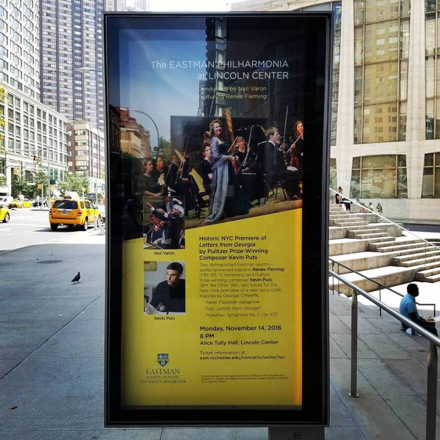 Poster for Eastman Philharmonia Concert outside Lincoln Center in New York City