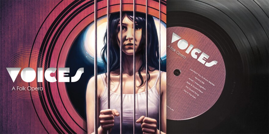 Album cover and vinyl LP of Voices: A Folk Opera