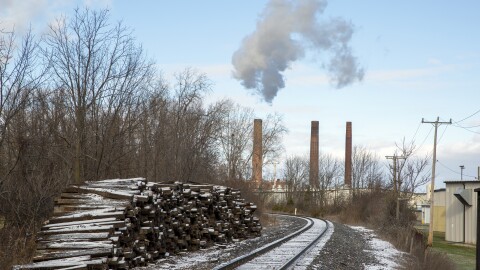 Smokestacks at an Upstate New York cryptocurrency mining facility. (AP Photo/Ted Shaffrey)