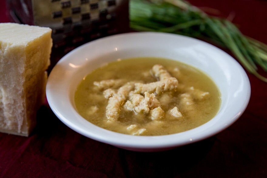 The finished product: <em>passatelli in brodo</em>, a traditional Italian dish perfect for a chilly day.