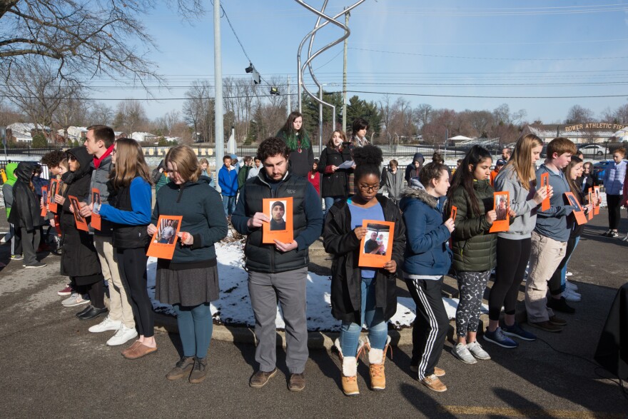 Students at Walden School gather to protest gun violence.