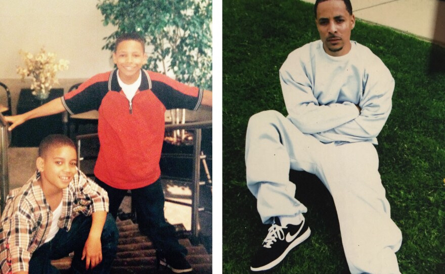 <strong>Left: </strong>Jarvis-Cedeño's two sons as boys: Josef Jarvis, standing, is now incarcerated. Elijah Cedeño is in a master's program. <strong>Right: </strong>Josef Jarvis, permitted to wear civilian clothes for a family visit at the maximum-security federal prison in Allenwood, Penn., is scheduled for release next year.