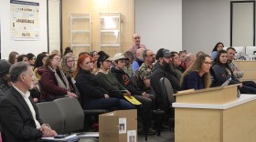 Soldotna High School Librarian Tamra Wear testifies against proposed Kenai Peninsula Borough School District budget cuts during a school board meeting on Monday, Mar. 2, 2026 in Soldotna, Alaska.