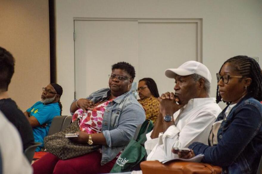 Brownsville residents listening to presentations on April 1.
