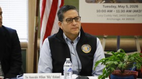 Assistant Secretary for Indian Affairs Billy Kirkland listens during a roundtable at the University of Alaska Anchorage with tribal leaders impacted by ex-typhoon Halong on May 5, 2026.