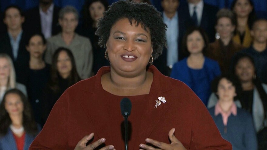 In this pool image from video, Stacey Abrams delivers the Democratic Party's response to President Trump's State of the Union address Tuesday from Atlanta.