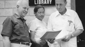 FILE - In this undated photo provided by the Nashville Banner Archives, Nashville Public Library, Special Collections, Rosa Parks, center, and Myles Horton, right, meet at the Highlander Library in Monteagle, Tenn. (Nashville Banner Archives, Nashville Public Library, Special Collections via AP)