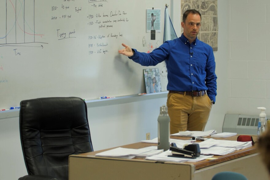 FILE: Social Studies teacher Joe Goldman in his classroom at E.O. Smith High School in Storrs in fall of 2022.