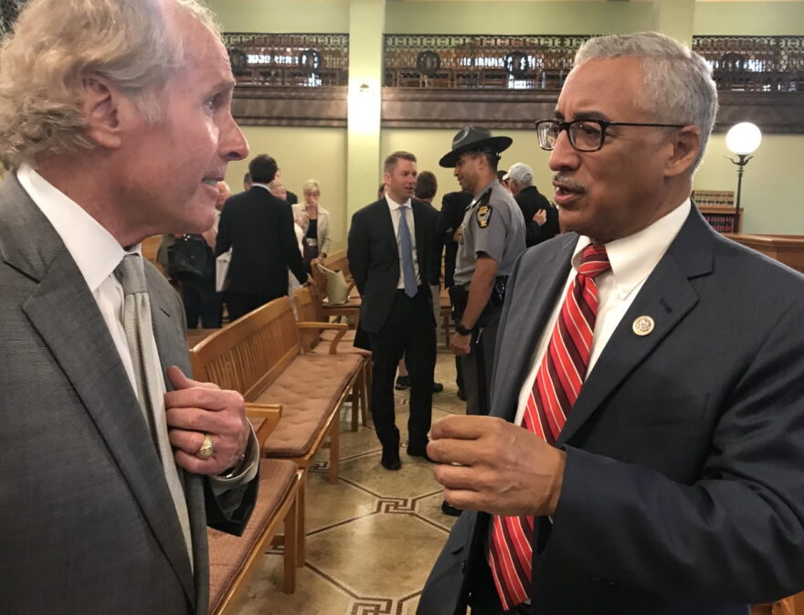 Nickles Bakery CEO David Gardner (left) talks to Rep. Bobby Scott (D-VA 3rd).