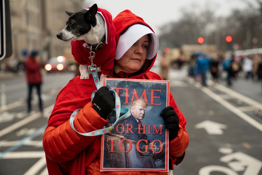 Pavlina Chladkova from North Carolina brought her doggy demonstrator Aspen to the nation's capital.