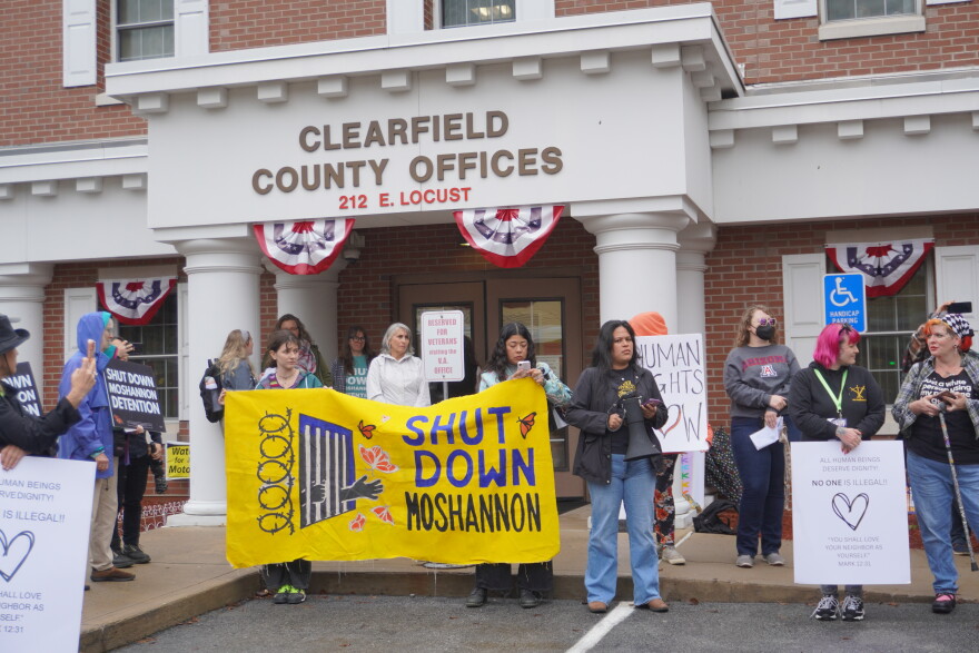 Dozens of people from throughout Pennsylvania, including in Clearfield County, protested at the Clearfield County Commissioners meeting on Tuesday, Sept. 22, 2026. 
