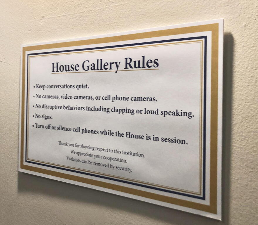 New rules posted inside the House gallery, as seen on January 8, 2019. 