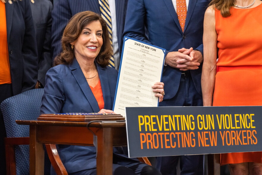 Gov. Kathy Hochul signs gun safety bills into law on June 6, 2022. (Darren McGee / Office Of Gov. Kathy Hochul)