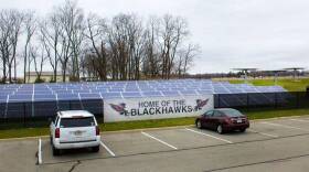 A group of solar panels at Sheridan Elementary School. Sheridan Community Schools, in Hamilton County, is now one of Indiana's first completely solar powered school districts.