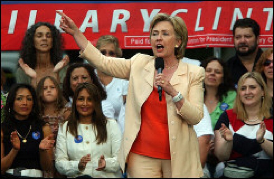 New York Senator and Democratic presidential candidate Hillary Clinton, seen here 13 July 2007, hit back Friday in a row with the Pentagon, after a top official accused her of emboldening US enemies by discussing troop withdrawals.