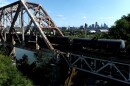 A train crossing the Cincinnati Southern Railway bridge over the Ohio River.