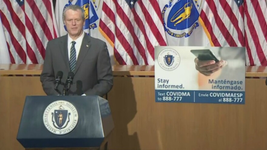 Gov. Charlie Baker at a podium