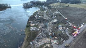 This aerial image shows the scope of the damage in Union City, Michigan, following a powerful tornado that struck on March 6, 2026.