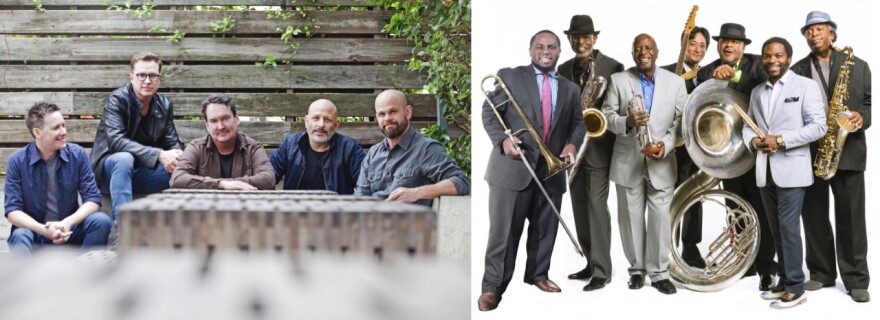 Galactic (L) and Dirty Dozen Brass Band (R).