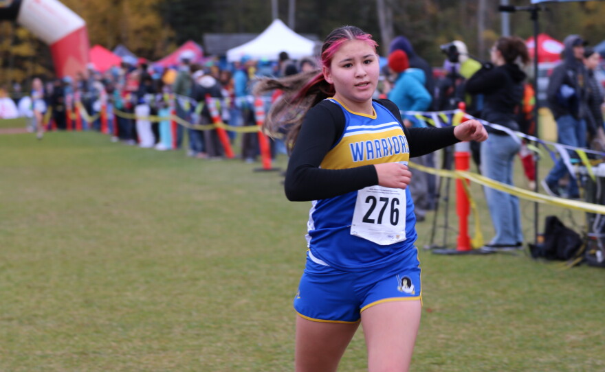 Runners compete at the ASAA cross-country running state championships in Anchorage on Oct. 3, 2026.