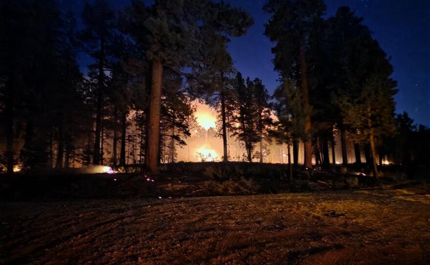 Night operations on the Dragon Bravo Fire at the Grand Canyon's North Rim on Aug. 3, 2025.