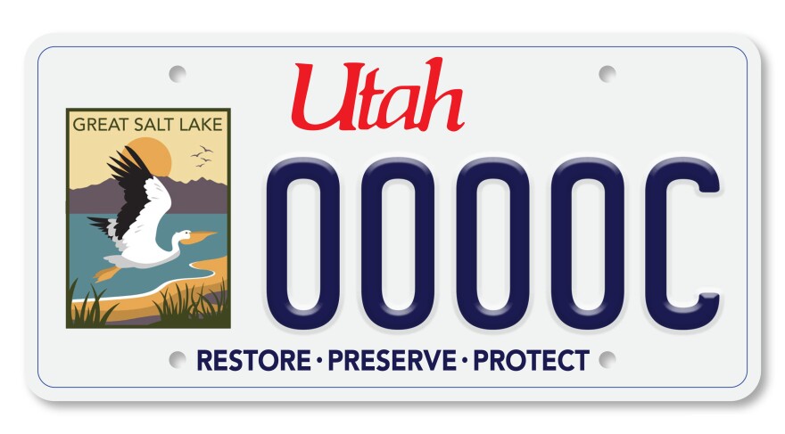 The approved design features a Great Salt Lake logo on the left side and the words Restore, Preserve, Protect.