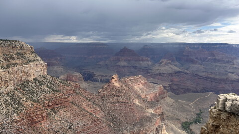 Storm clouds form over the South Rim of the Grand Canyon, Aug. 31, 2026. More than a dozen people are still unaccounted for Monday following devestating flooding over the weekend.