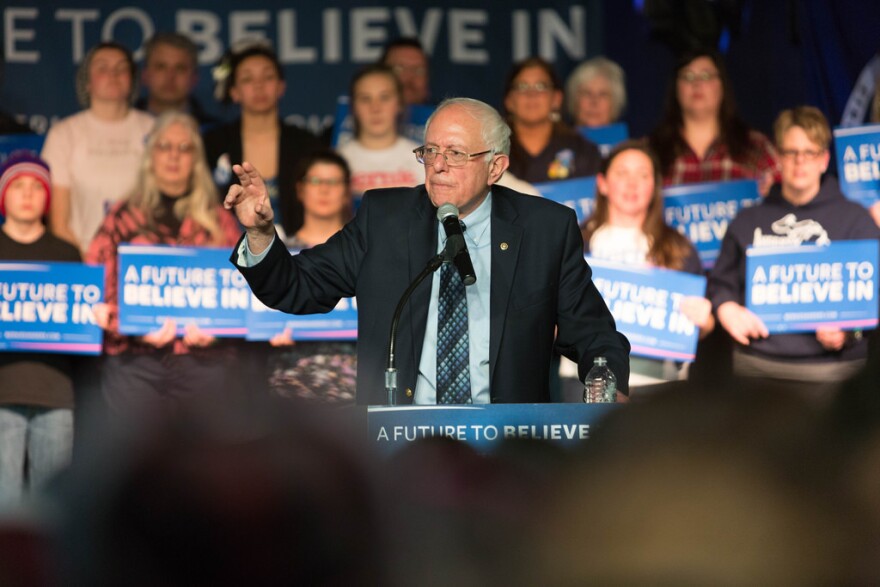 Bernie Sanders speaking in Traverse City, Michigan.