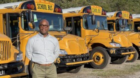 This line of buses would normally be out on routes in the morning, but are instead parked due to a driver shortage, according to Jacksonville Student Transportation of America manager, Pete Conway.