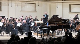 Piano soloist Gabriela Montero receives an ovation following a performance of Sergei Rachmaninoff's Piano Concerto No. 3, with conductor Samuel Hollister and the St. Louis Symphony Orchestra - April 2026