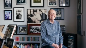 Mike Stoller, 89, the songwriter and producer who, with his producing partner, wrote many of Elvis's biggest songs, poses for a portrait at his home in Los Angeles, CA.