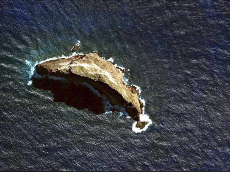 A satellite view of Ball's Pyramid in the Tasman Sea off the eastern coast of Australia.