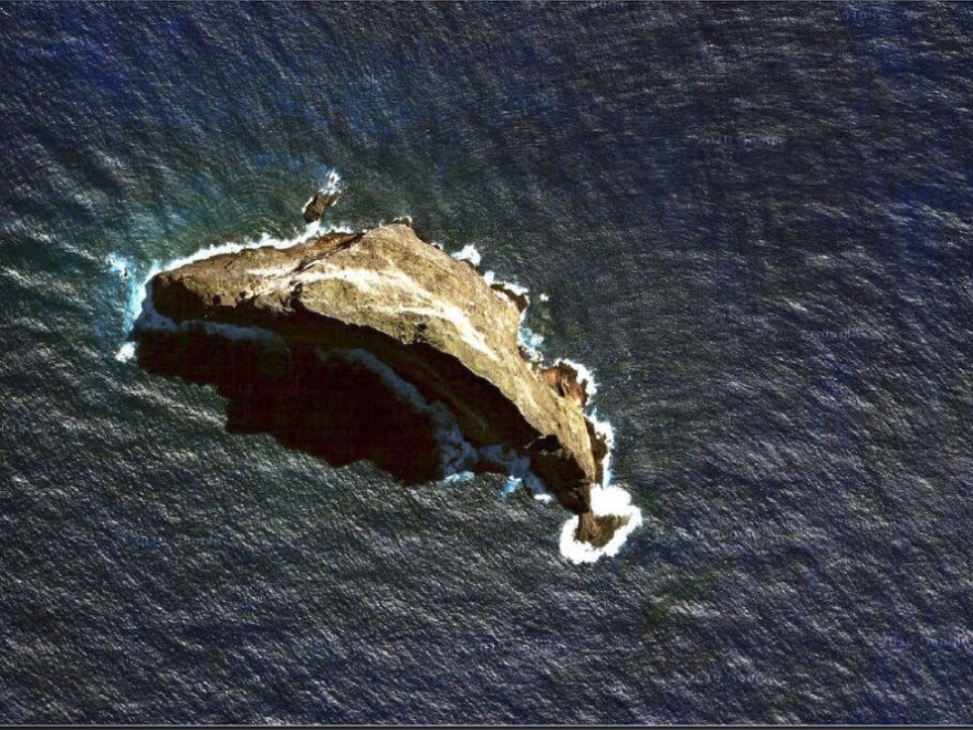 A satellite view of Ball's Pyramid in the Tasman Sea off the eastern coast of Australia. 