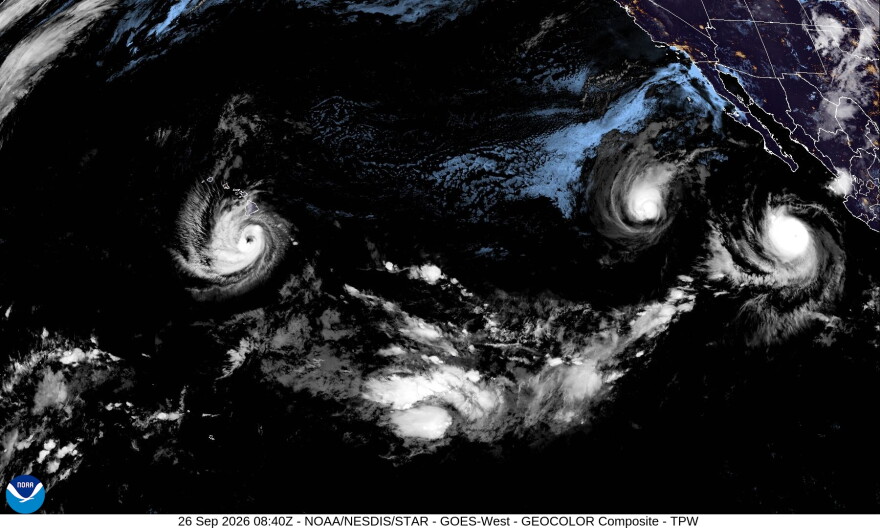 A satellite image that shows the outer bands of Hurricane Nolo moving over the state late Friday night.