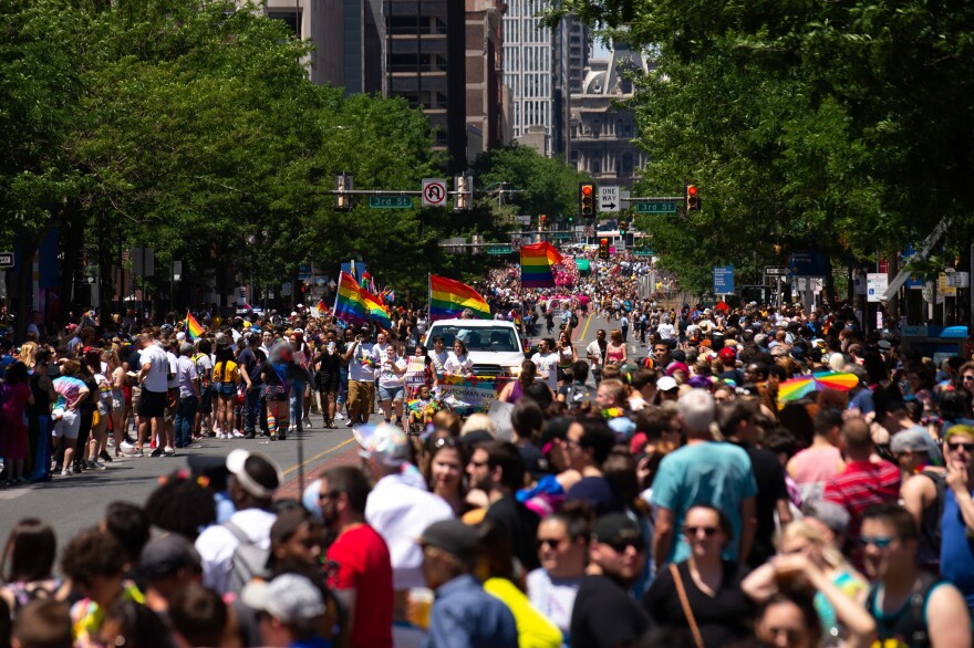 The Philadelphia Pride Parade makes its way down Market Street in Old City on Sunday, June 9, 2019.