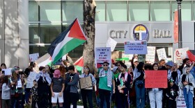 Demonstrators protest outside Tulsa City Hall on Saturday, Nov. 4, 2023, after Israeli air strikes and ground invasion of Gaza in its war with Hamas.