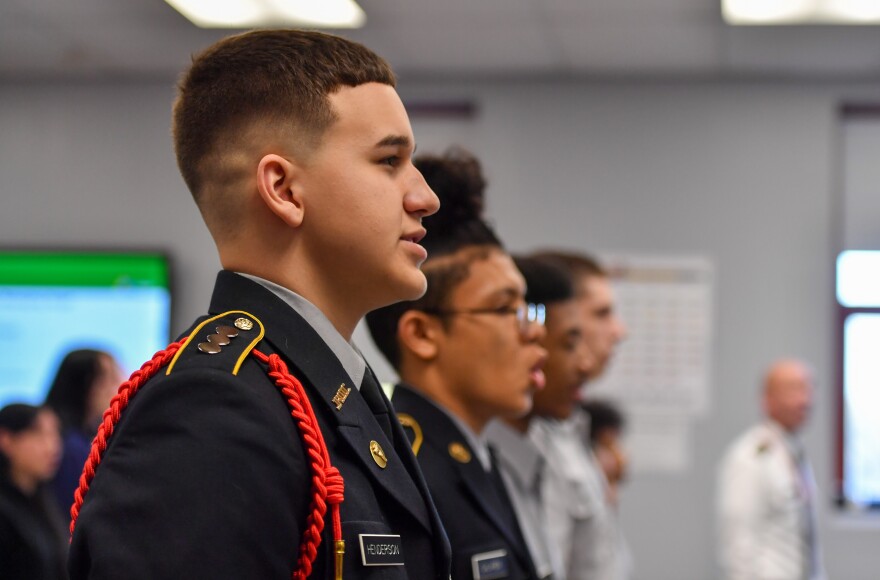 Isaiah Henderson participates in JROTC class in Hazleton Area.