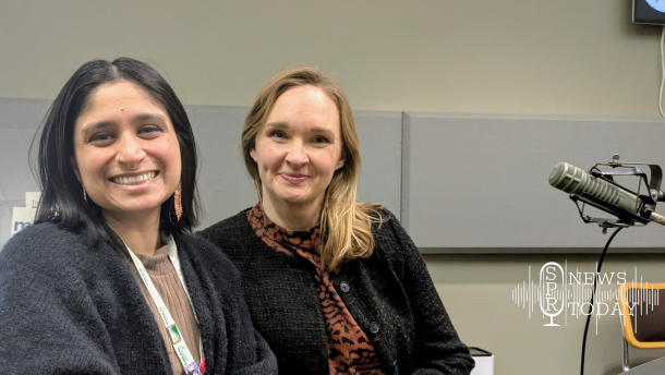 Spokane City Councilmembers Sarah Dixit (left) and Kate Telis sit down for an interview in the Spokane Public Radio studio. Both are first-term councilmembers, serving Districts 1 and 2, respectively.