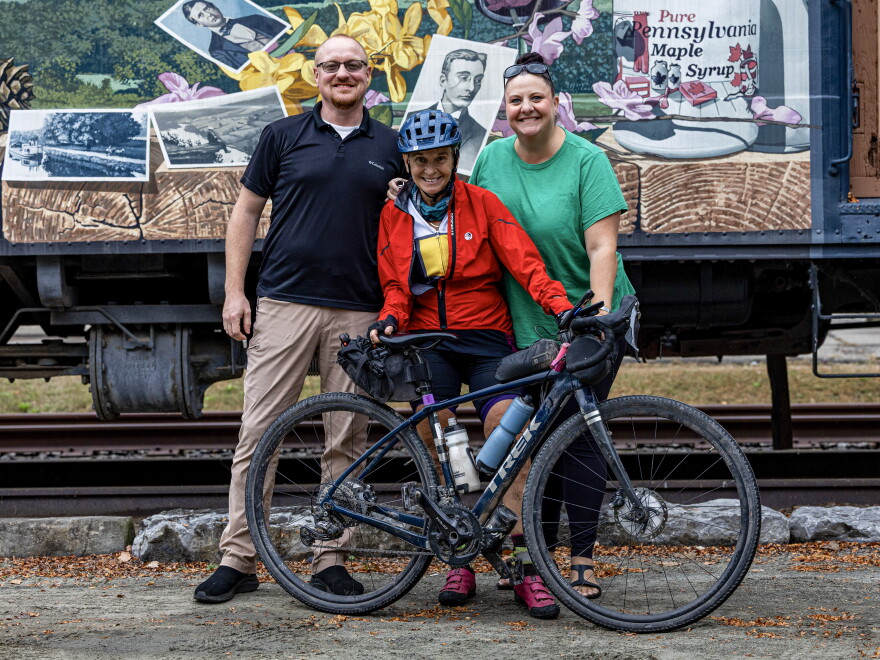 Cain Chamberlain, executive director of the Endless Mountains Heritage Region, left, with avid cyclist and former Sullivan County Commissioner Donna Iannone, and Robyn Cummings, executive director of the Bradford County Tourism Agency.