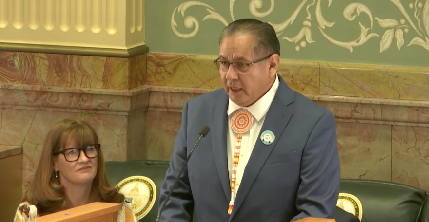 Southern Ute chairman Melvin Baker speaks in his annual address to the state capitol.