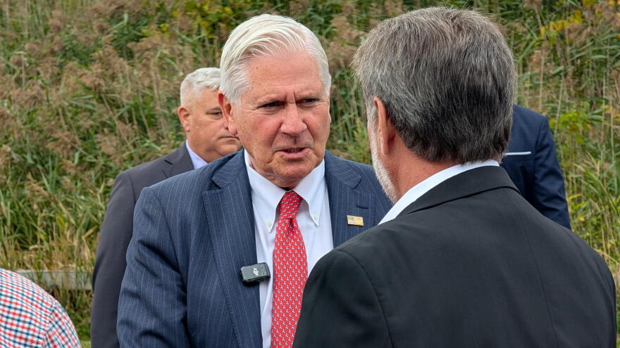 Republican gubernatorial candidate Bruce Blakeman meets with Chili Town Supervisor David Dunning.